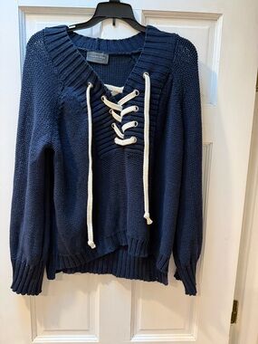Woman’s Navy Knit Sweater with white lacing